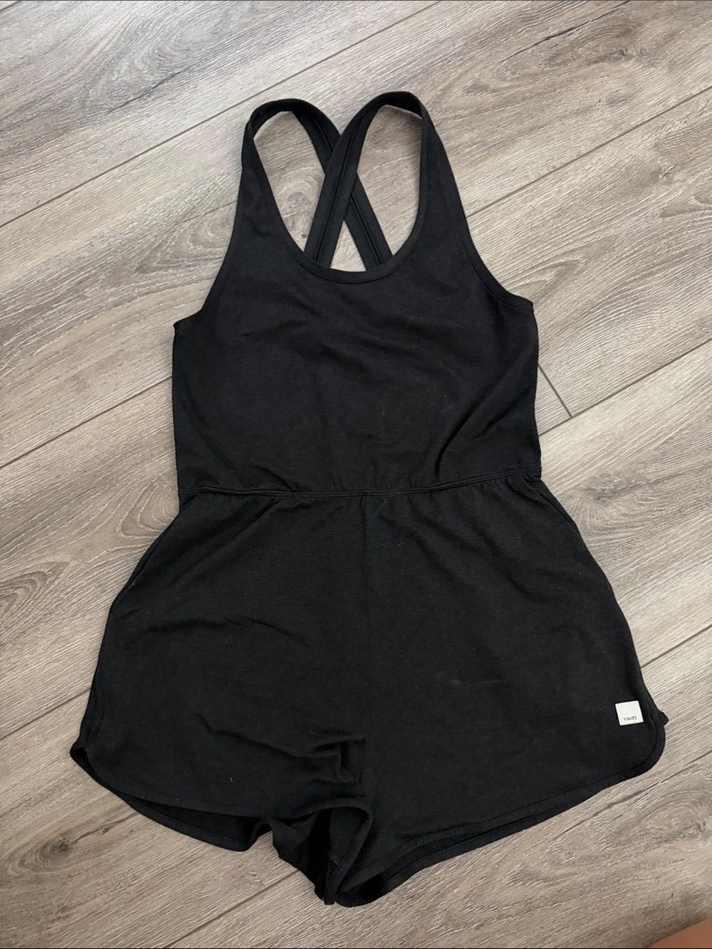 Vuori Black Crossback One-Piece Romper